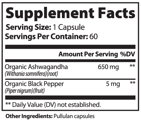 Ashwagandha ~ 100% Natural, Gluten & Lactose Free, Vegan