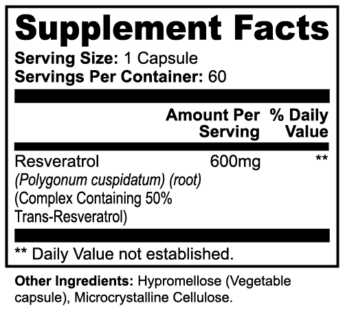 Resveratrol 50% 600mg ~ Vegan, No Fillers, Gluten Free, 100% Natural