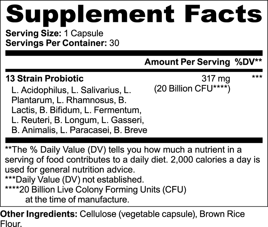 Probiotic 20 Billion ~ Vegan, 100% Natural, Lactose & Gluten Free